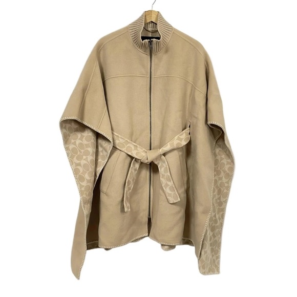 NWT Women's Coach Tan Belted Cape Coat - Picture 2 of 4